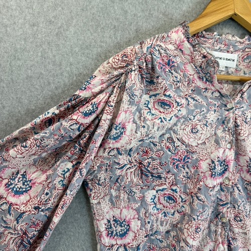 Antik Batik Andre Blouse Sky Floral Ruffle Long Sleeve Top Gray Pink Size Small - Picture 5 of 13