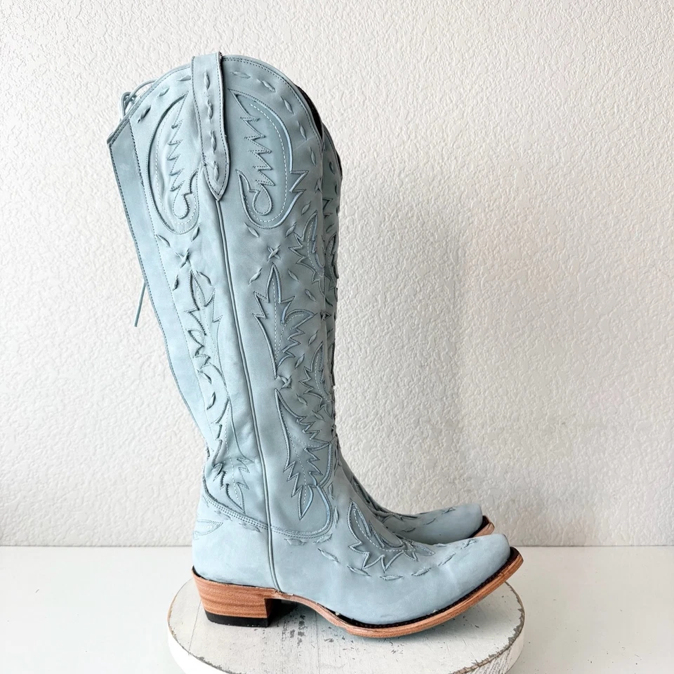 Lane Reverie Womens Cowboy Boots 8 Blue Suede Cowgirl Western Knee High Tall - Image 2 of 4