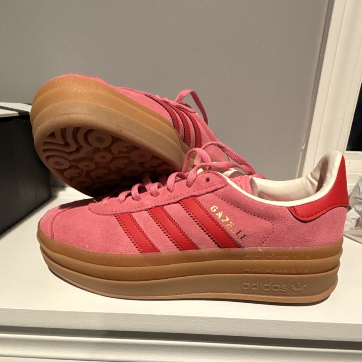 adidas Gazelle Bold Pink Red Platform Sneakers Gum Sole Suede Women's  Athletic