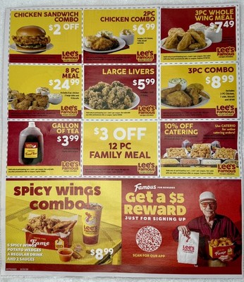 Lee s Famous Fast Food Restaurant Discount Value Paper Coupons EXP 9/30/2026