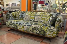 #001 - Vintage Sofa Co Large 3 Seater Sofa Green Pattern Multicolour Fabric Clea