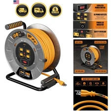 Heavy Duty Metal Cord Reel 100ft Extension Lead with Grounded Outlets