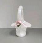 FENTON Pearly Sentiments Opaline Glass Small Basket With Rose Accent