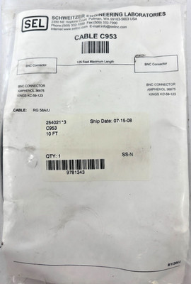 SEL C953 CABLE 10FT BNC CONNECTOR AMPHENOL 36875 KINGS KC-59-123