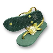 NEW Joyfolie Sandals Girls Size 1-2 Youth Green and Gold Thong Flip Flops