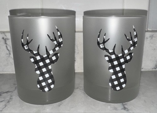 Culver Ltd Satin mattierte Steine Glas Hirsch Büffel Karo Design rot und schwarz - Bild 5 von 5