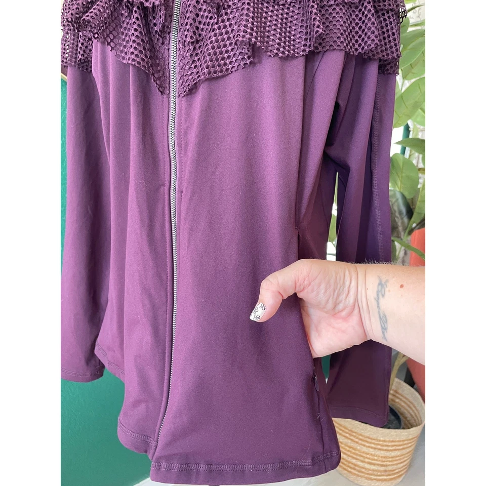 Livi Mesh Ruffle Zip Jacket Womens 14/16 XL Purple Romantic Softcore Athleisure - Image 3 of 4