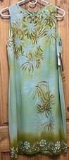 Vintage Y2K Donna Morgan 100% Silk Beaded Floral Palm Sheath Dress Green 10 NWT