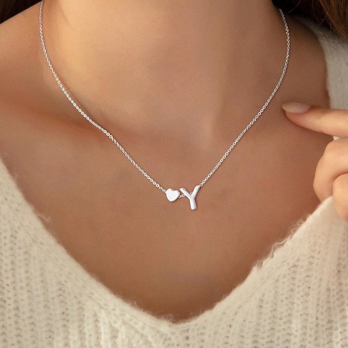 Collares con inicial de corazón para mujer enchapados en oro de 14K delicado corazón letra de la A a la Z - Imagen 222 de 265