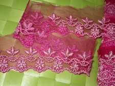 3 yards 2 " width gold  fuchsia color scalloped edges w/embroidery floral tulle