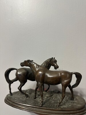 Pierre Jules Mene Bronze ''L'Accolade'' Statue of 2 Horses