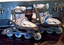 mongoose inline skates adjustable boys youth size 5-8 blue/black/grey Used 