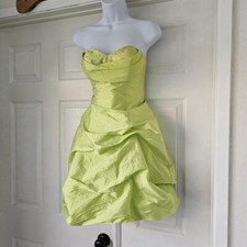 Vintage 2000s y2k bubble hem green strapless mini formal Dress