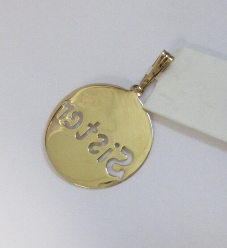 14K YELLOW GOLD 'Sister' FLOWER WITH DIAMOND CUT OUT DISC PENDANT NWT - Picture 5 of 10