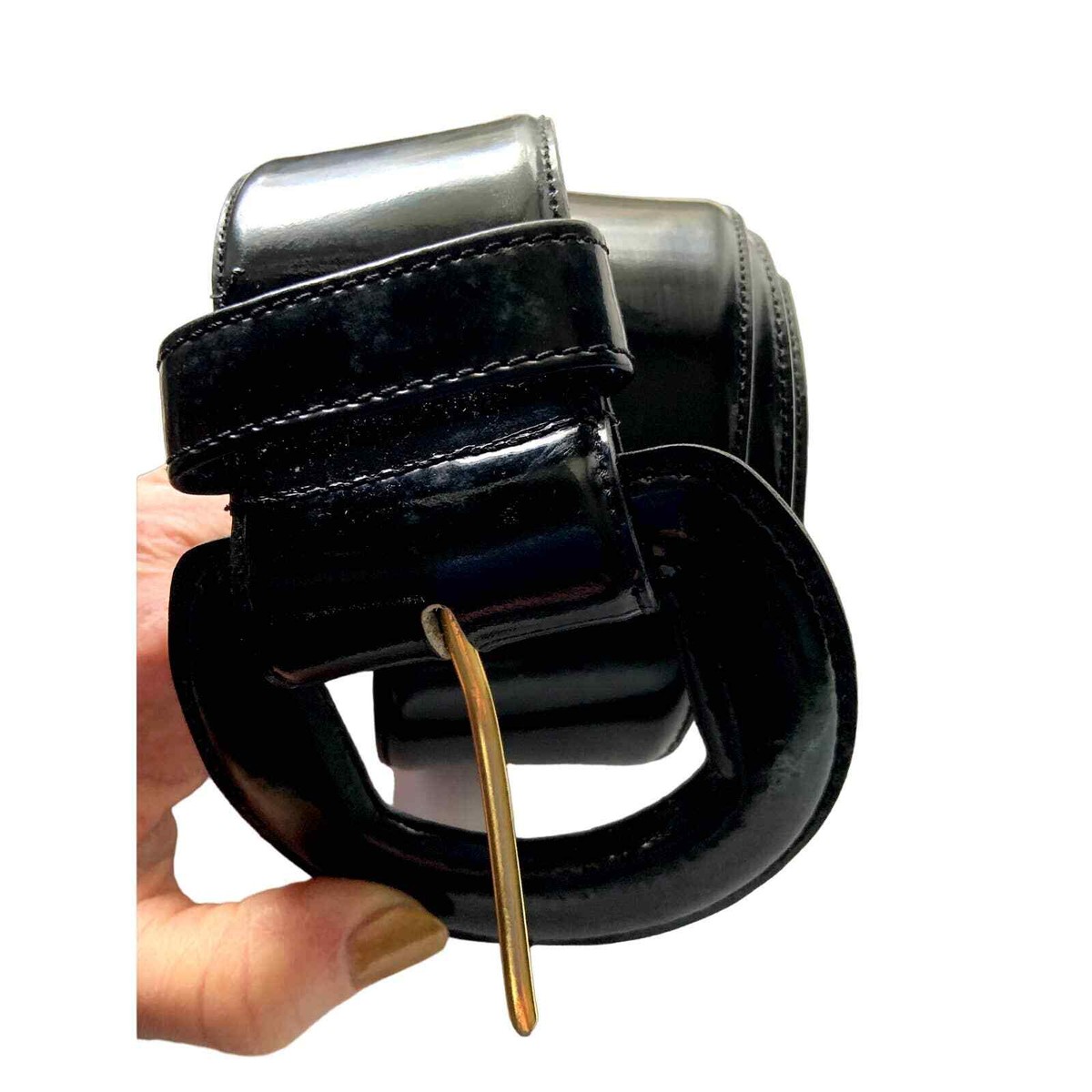 Genuine Patent Leather Wide Buckle Black Belt Curved Wide Black Patent Leather Belt – Elliot Rhodes Ltd main image 2