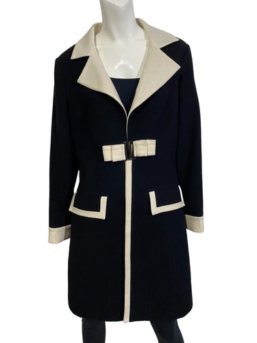 Neiman Marcus Wool Coat Black & Cream Jacket Medium - Picture 8 of 12