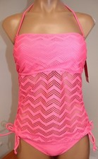 Hula Honey Swimsuit Bikini Tankini 2 pc set Sz XS Crochet Pink