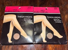 Ravinia 8-1/2-11 Thigh High No Garter Stay Up Sandalfoot Stockings Nude 2 Pair