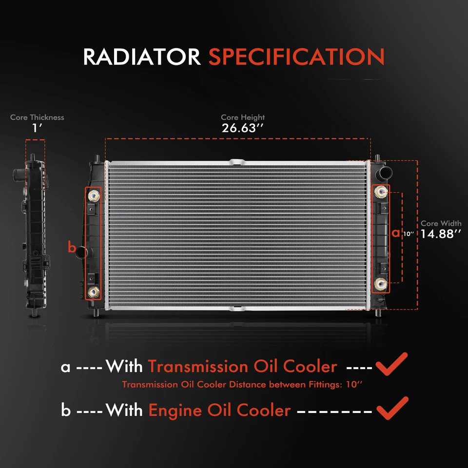 Radiador con enfriador de aceite de transmisión para Chrysler 300M 1998-2004 Dodge Intrepid Foto 2 de 4