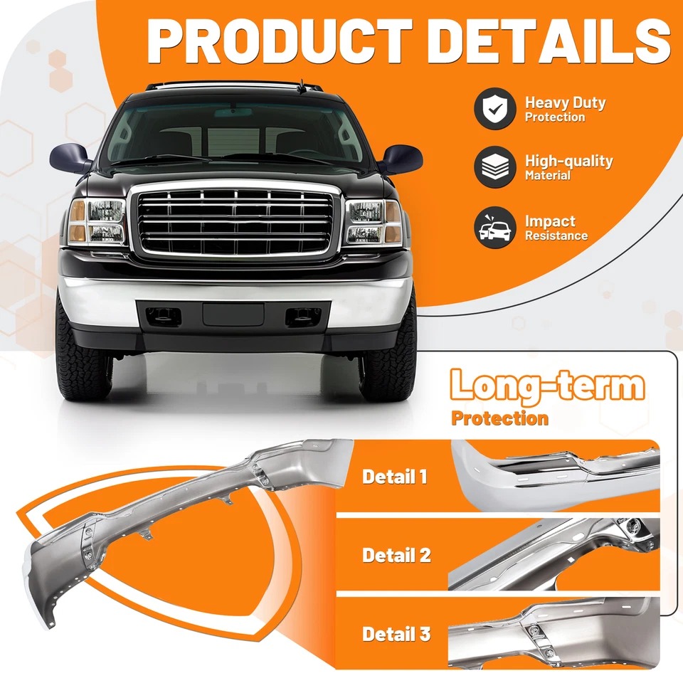 Chrome Front Bumper Face Bar For GMC Sierra 1500 2500 1999-2002 Yukon 2000-2006 Foto 4 de 4