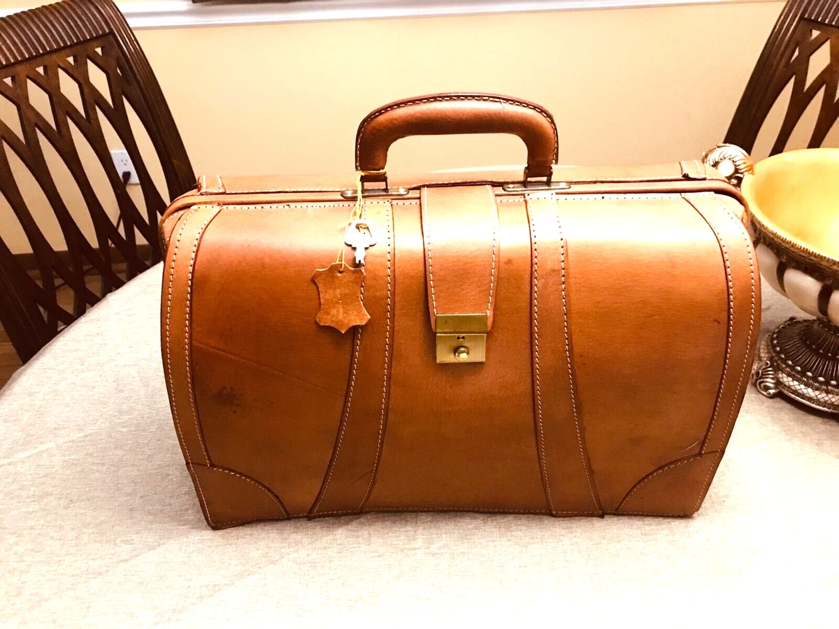 Vintage Leather Gladstone Satchel Bag Straps Luggage Suitcase