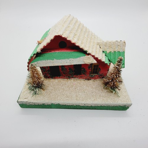 Decoración de pueblo de Navidad vintage papel mica putz cartón casa árbol Japón - Imagen 16 de 16