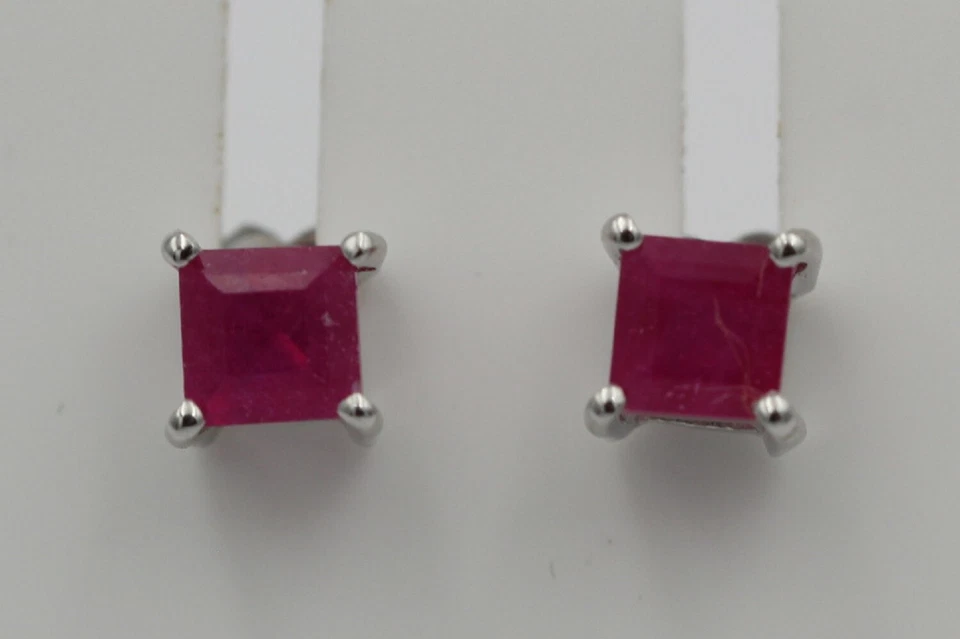 1,01 Carati Rubino Orecchini 925 Argento Rosso Bluastro Unisex Gioiello Alto - Immagine 3 di 4