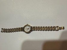 Croton Watch Women Silver Tone 23K Gold Plated Bezel Bling 24mm