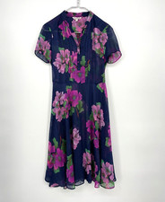 Nanette Lepore Dress Womens 2 Blue Floral Sheer Pintuck