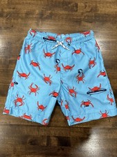 Lands' End Boys Size 7 Swim Trunks Shorts Swimsuit Blue Crab Surf Print Lined