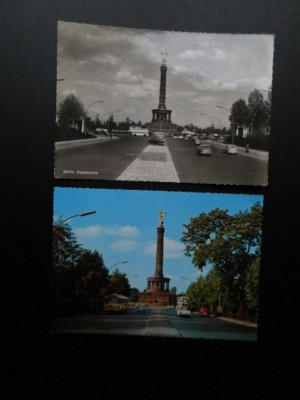 Berlin - Siegessäule -  2 schöne AK s/w u farbig - ca. 50er Jahre - Autos Busse