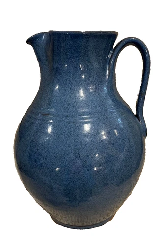 Large Jugtown Ware Pitcher Vernon Owens NC Art Pottery Stamped Denim Blue RARE