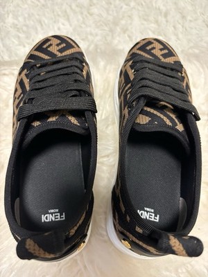 Fendi Zucca FF Brown✨Black Logo Geometric Mesh✨Platform Sneakers