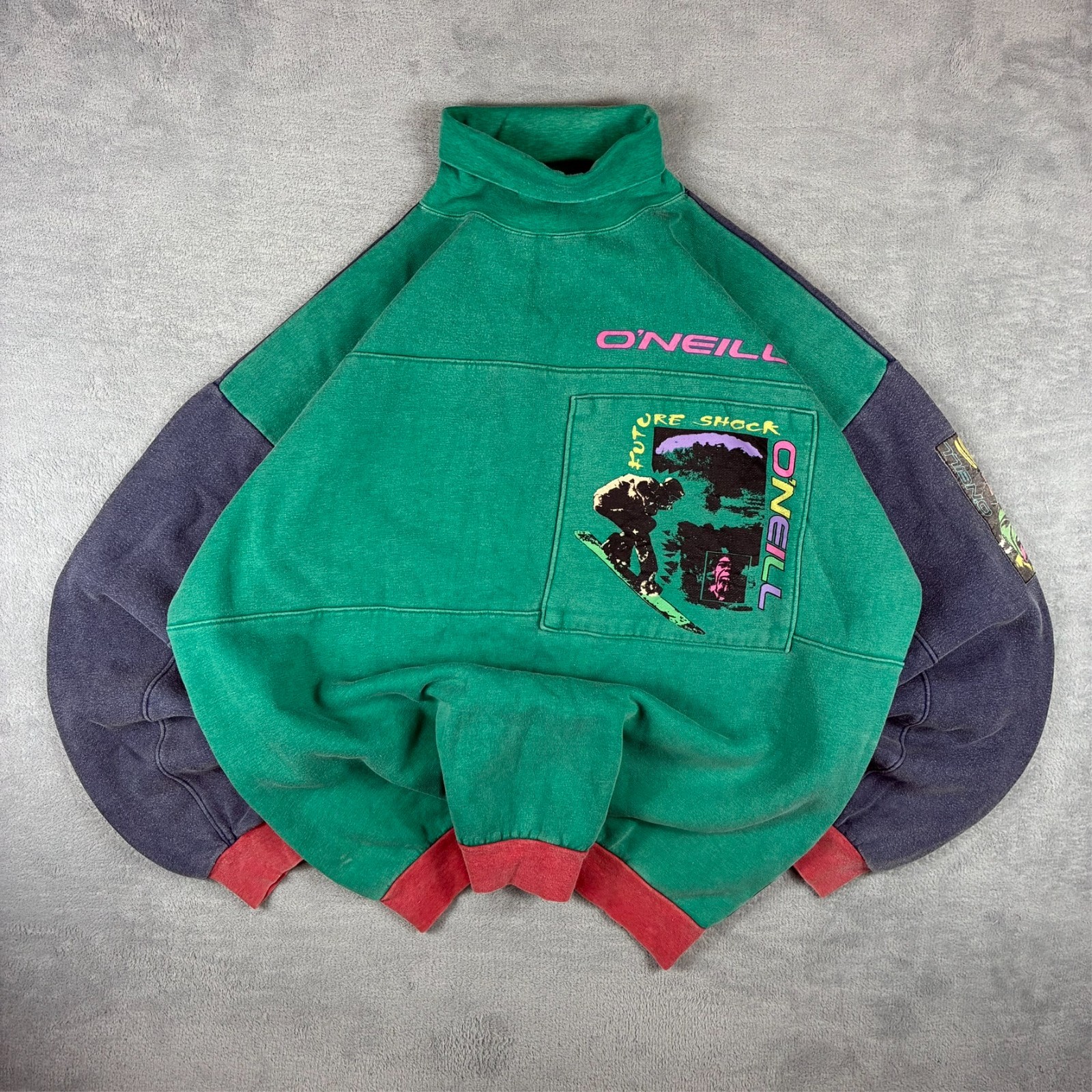 VTG O’Neill 90’s Surf Colour Block Mock Turtle Neck Size XL Pullover Sweatshirt
