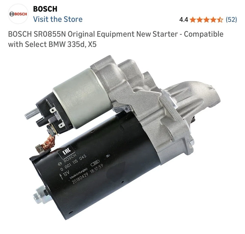 Bosch SR0855N Bosch Premium 100% Remanufactured Starter For 09-13 BMW 335d X5 - Image 3 of 4