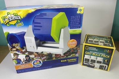 Edu Science Lab Rock Tumbler STEM Kit Open Box + Nat Geo Grit Refill