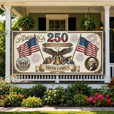 America 250 Banner Patriotic Eagle Flag 1776 2026 Freedom Decor Art