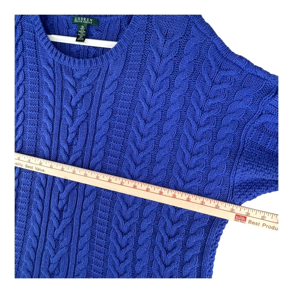 Suéter tejido con cable LAUREN Ralph Lauren para mujer talla grande 3X azul mezcla de algodón Foto 2 de 4