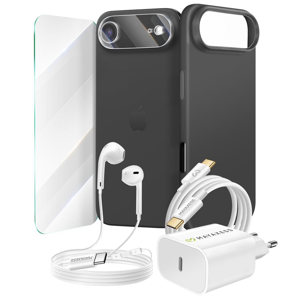 Kit Accessoires 6 en 1 pour iPhone 17 Air avec Coque et Verre Trempé