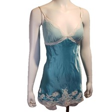 Victoria's Secret Silk Chemise Slip Large Blue White Lace