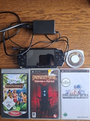 Sony PlayStation Portable PSP E1004 Handheld Konsole Schwarz 4 Spiele Kabel Top