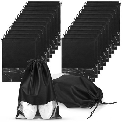 50 Pcs Black Shoe Bags for Travel Large Non Woven Drawstring Shoes Organizers...