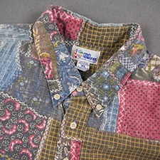 Vtg 90's Reyn Spooner Reverse Patchwork Floral Geometric 4 Button Shirt XL Pink