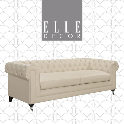 Ivory Mid-Century Modern Tufted Chesterfield Sofa with Plush Cushions