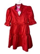 Gretchen Scott Womens Dress Teardrop Crimson Tiered Holiday Split Neck Red Sz S