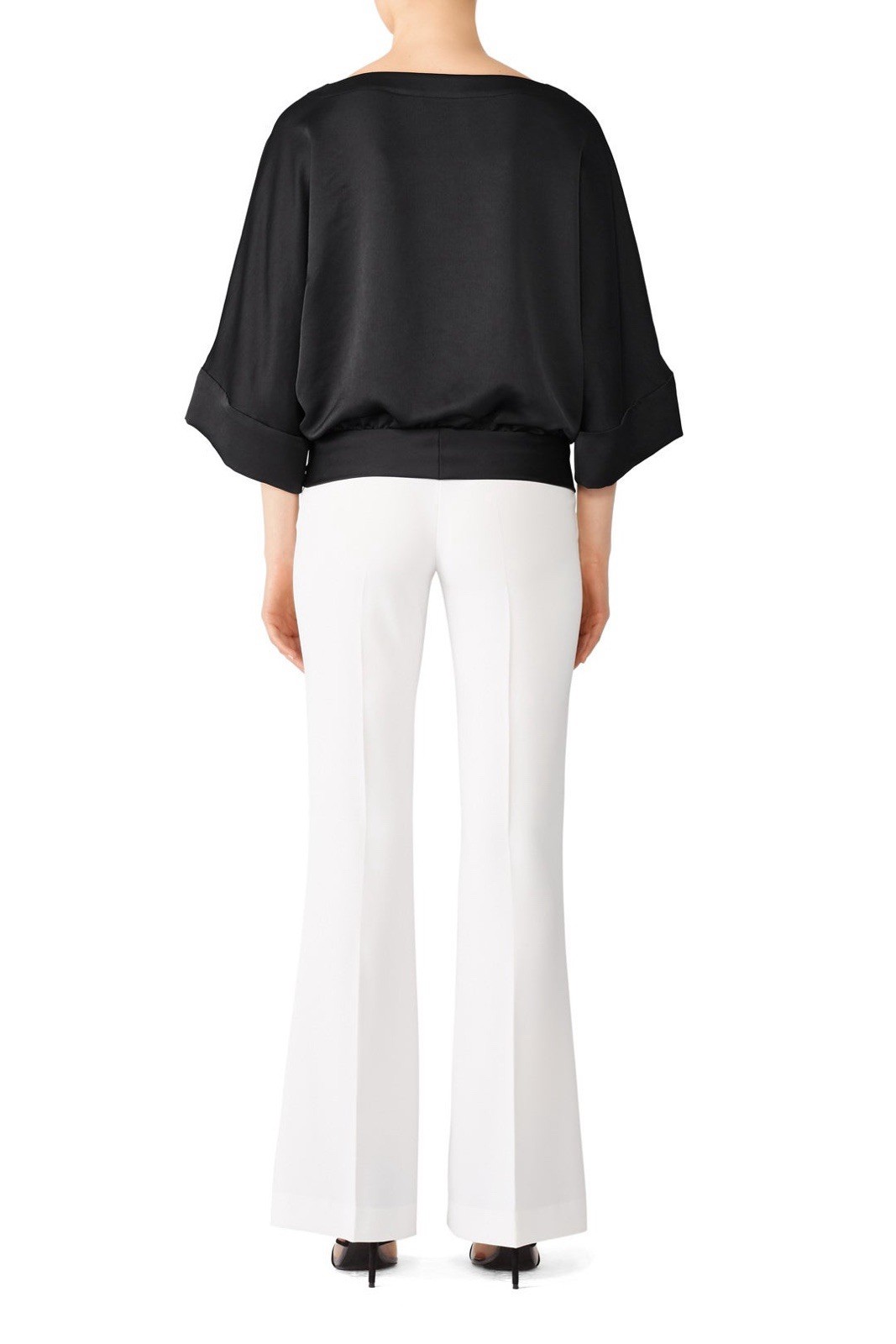 Trina Turk On The Rocks Black Boat Neck Tie Waist 3/4 Sleeve Top Blouse Size XS