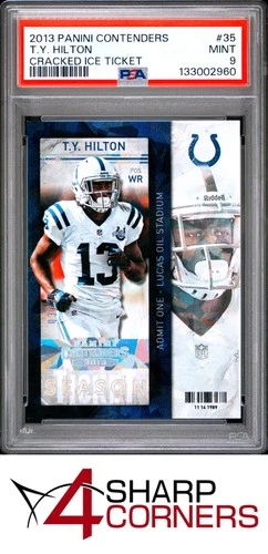 2013 PANINI CONTENDERS CRACKED ICE TICKET #35 T.Y. HILTON #/21 POP 2 PSA 9