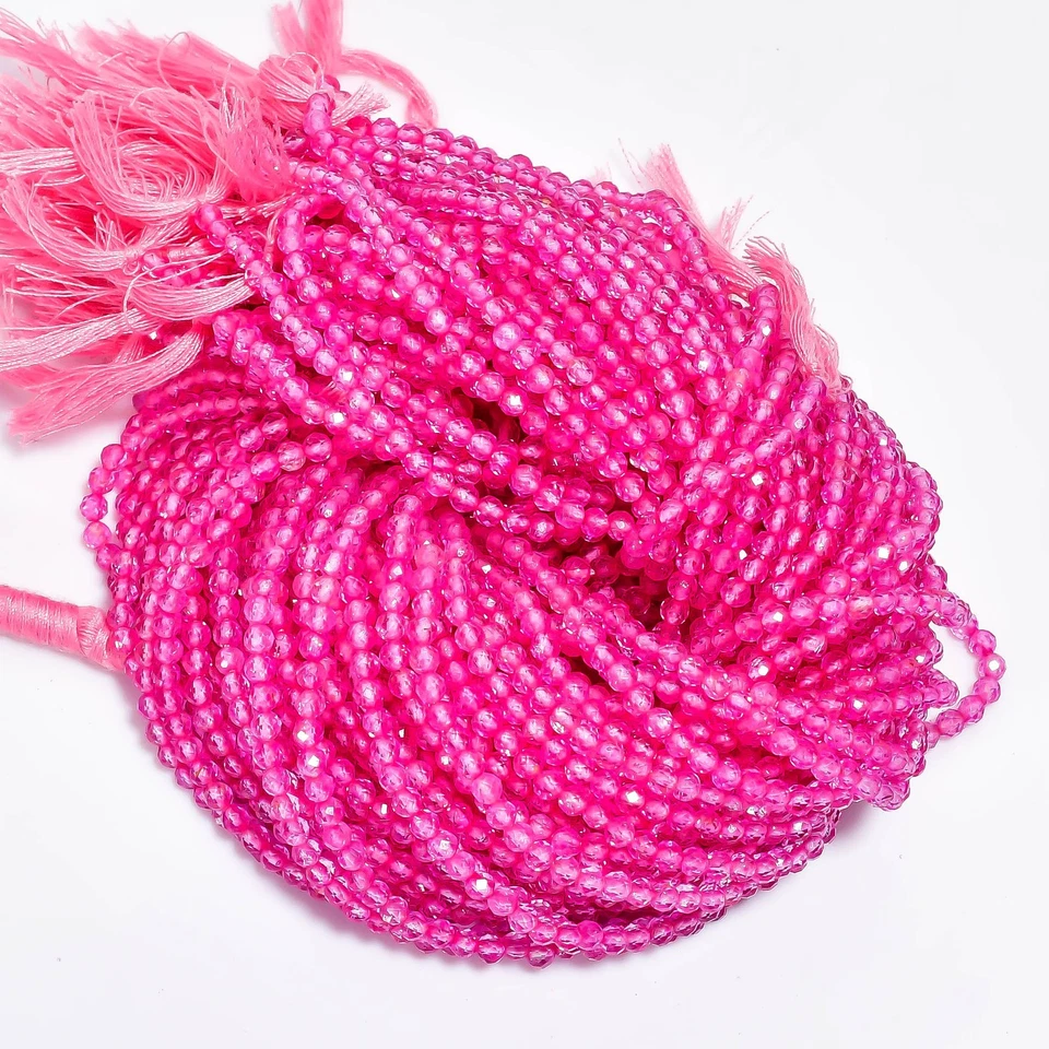 Cuentas facetadas de forma redonda de piedras preciosas de topacio rosa natural 3X3 mm hilo 13" UGB-681 Foto 2 de 3