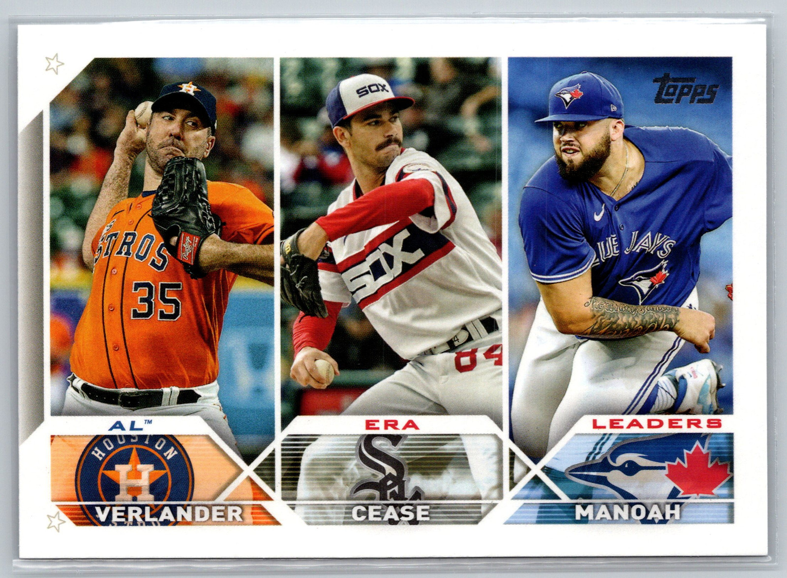 2023 Topps #311 AL ERA Leaders Justin Verlander Dylan Cease Alek Manoah LL