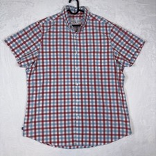 Mizzen Main Leeward Short Sleeve Shirt XL Standard Fit Red Blue Plaid Stretch